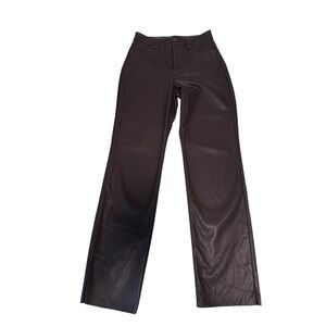 Express Womens 8L Brown Faux Leather High Rise Straight‎ Leg Pants Long